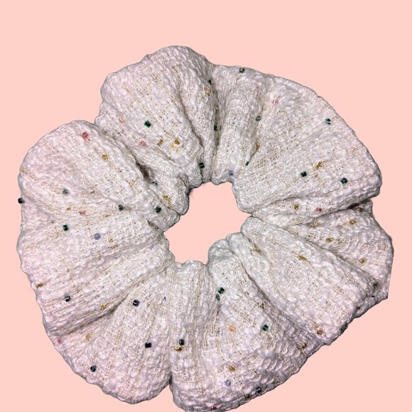Large metallic beaded tweed scrunchie hand crafted - Picture 3 of 4